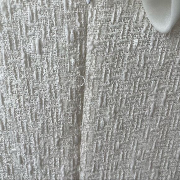 Sara Campbell Ruffle Neck Tweed Sleeveless White Shift Dress With Pockets Sz 12 - Picture 11 of 13